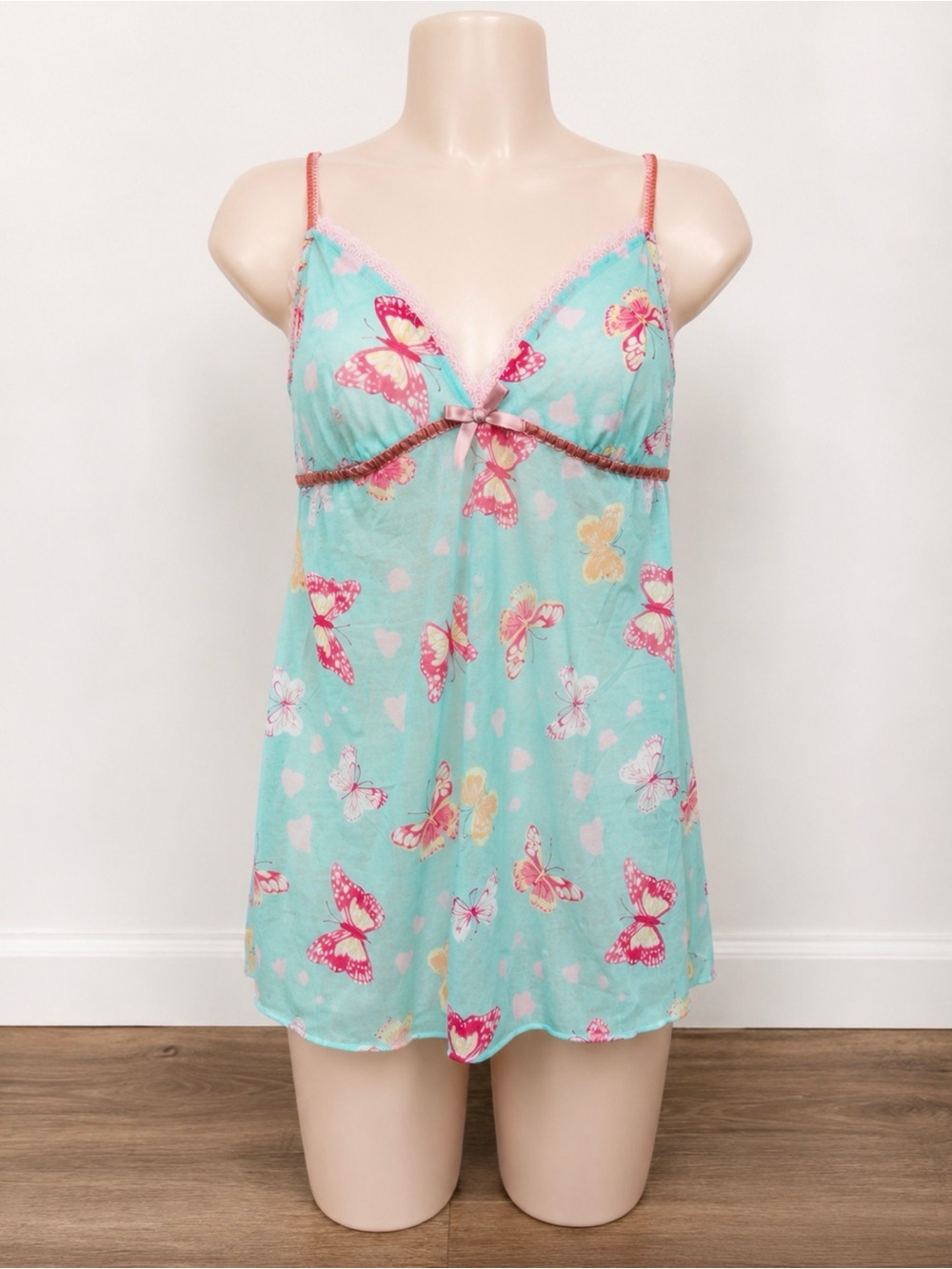 Victoria's Secret Mint Butterfly Babydoll Chemise Nightie L Lingerie Y2K Vintage